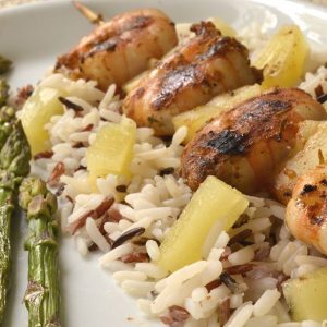 Brochettes de gambas cajun et ananas à la plancha ou autre