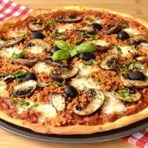 pizza aux champignons et haché végé