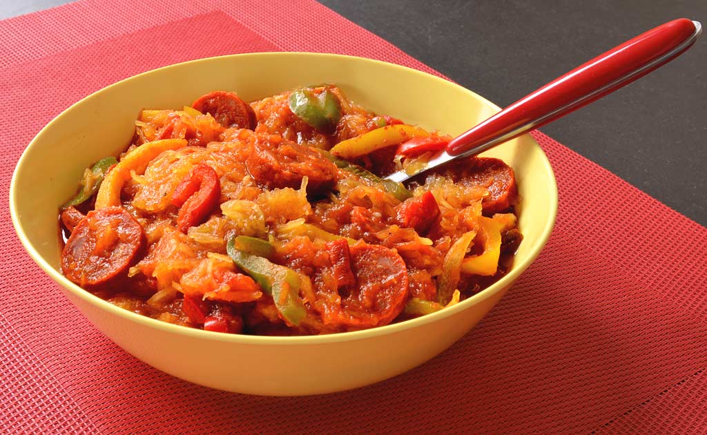 Courge spaghetti au chorizo - Ma Cuisine Santé