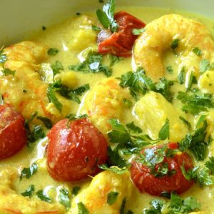 Crevettes au curry et lait de coco