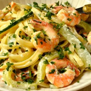 linguine aux crevettes et concombre